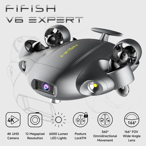 QYSEA FIFISH V6 Expert M100 with 6 Hours Working Time, AI Vision Lock Underwater Drone, QYSEA Underwater Robot with EPP Case, Q-interface, Portable ROV with 4K Camera, 330ft Dive in Kuwait