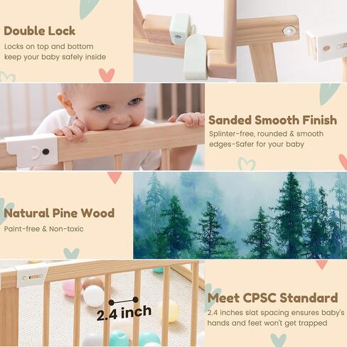 GGF Wooden Playpen with 3 Learning Toys, Foldable 59x59, Babies & Toddlers | Learning toys: xylophone, abacus & blocks. NZ pine, non-toxic. Easy assembly. Foldable and portable. Double-lock. 59x59x24". in Kuwait