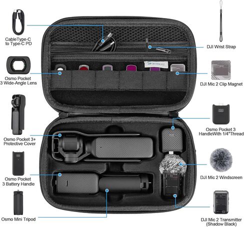 Skyreat Osmo Pocket 3 Case, Portable PU Storage Protective Bag for DJI Osmo Pocket 3 Creator Combo Accessories (Black) in Kuwait