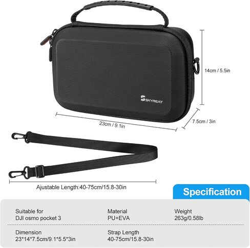 Skyreat Osmo Pocket 3 Case, Portable PU Storage Protective Bag for DJI Osmo Pocket 3 Creator Combo Accessories (Black) in Kuwait