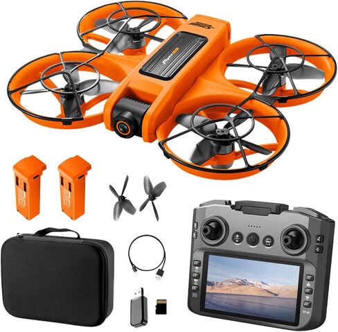 RC Drone with HD Dual Camera for Adults, FPV Drones with HD Screen on Controller, Brushless Motor Optical Flow Positioning Headless Mode Gesture Photo Remote Control Quadcopter, Beginner-Friendly Aerial Photography Drones with 2 Batteries & Night Light, S in Kuwait