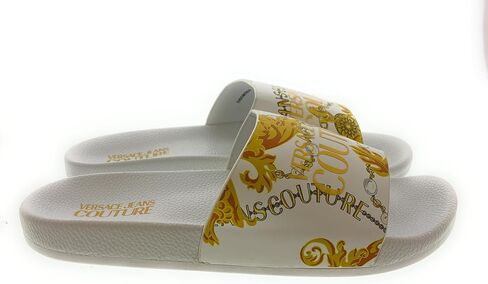 VERSACE JEANS COUTURE Womens White/Gold Signature Pattern Pool Slide-EU38 in Kuwait