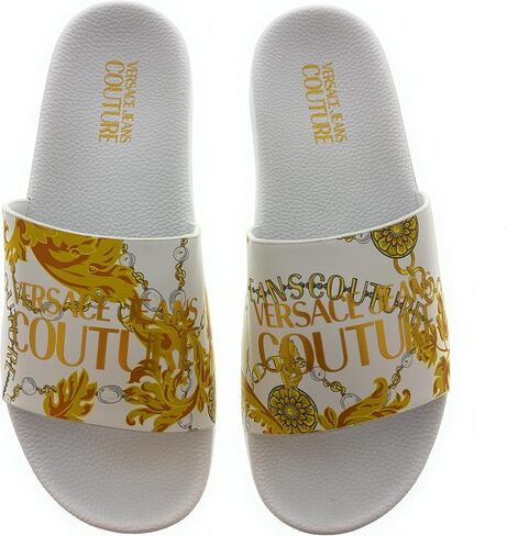 VERSACE JEANS COUTURE Womens White/Gold Signature Pattern Pool Slide-EU38 in Kuwait