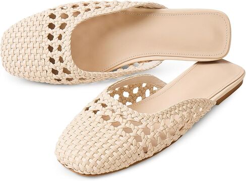 Woven Mules for Women Mesh Closed Square Toe Mule Flats Slip On Sandals Comfortable Summer Casual Slides Shoes in Kuwait