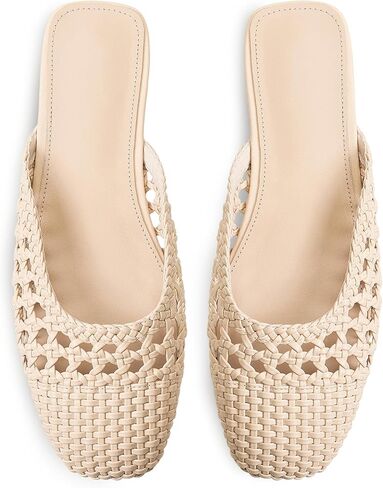 Woven Mules for Women Mesh Closed Square Toe Mule Flats Slip On Sandals Comfortable Summer Casual Slides Shoes in Kuwait