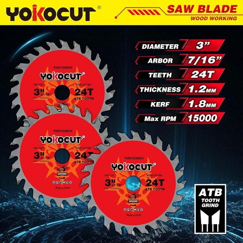 3 Inch Circular Saw Blade 24T (Tungsten Carbide Tooth) Compatible with 3 Inch Saws, Cutting for Wood, Plywood, OSB, Veneer, Plastic, 7/16" Arbor with 3/8" Bushings - 3 Pack in Kuwait