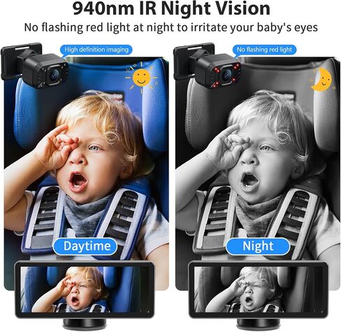 Itomoro Baby Car Camera Dual-Channel 6.8 inch HD 1080P Display with 2 IR Night Vision, Baby Car Mirror Easily Install Car Camera for Baby with Crystal Clear Wide View for Rear Facing Seat in Kuwait