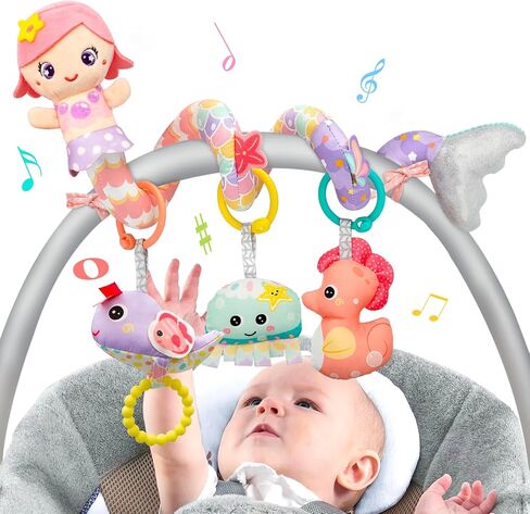 Car Seat Toys for Babies 0-6 Months Boy Girl Carseat Toys Hanging Spiral Stroller Toy, Infant Toy 0-6 Months Baby Newborn 0 3 Month Brain Development with Music Teether Rattle in Kuwait