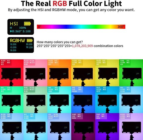 Travor RGB Video Light, 360° Full Color 15 Lighting Scenes Effects CRI 96+ Dimmable 2500-10000K Built-in Rechargeable Battery LED Camera Video Panel Light for Studio YouTube Portrait Photography in Kuwait