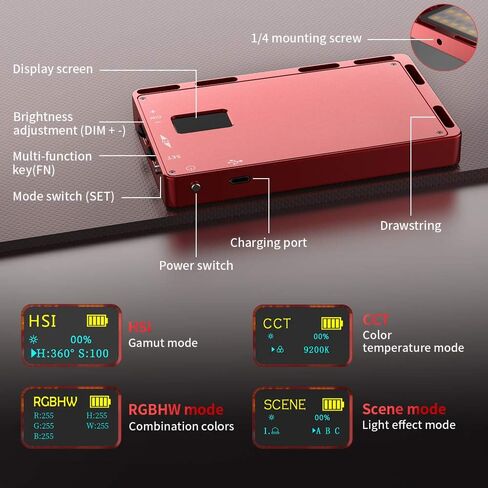 Travor RGB Video Light, 360° Full Color 15 Lighting Scenes Effects CRI 96+ Dimmable 2500-10000K Built-in Rechargeable Battery LED Camera Video Panel Light for Studio YouTube Portrait Photography in Kuwait