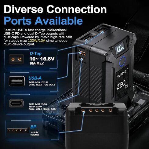 V Mount Battery,75Wh 5200mAh 14.4V V Lock Battery,60W PD USB‑C,D‑Tap,USB‑A,11A High Discharge,LCD Display,for Camera Camcorder Monitor Video Light Filmmaker ZEO75 in Kuwait