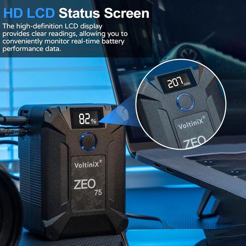 V Mount Battery,75Wh 5200mAh 14.4V V Lock Battery,60W PD USB‑C,D‑Tap,USB‑A,11A High Discharge,LCD Display,for Camera Camcorder Monitor Video Light Filmmaker ZEO75 in Kuwait