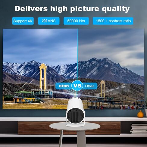 Mini Portable Projector, Support 4K 1080P with Dual-Band WIFI6 5G Wireless 5.0 Bluetooth Android 11,160 ANSI,180° Rotatable, Auto Keystone Correction, 35"-130" Screen Video Projector in Kuwait