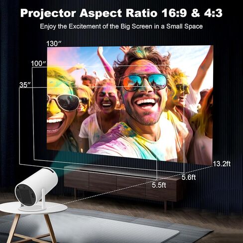 Mini Portable Projector, Support 4K 1080P with Dual-Band WIFI6 5G Wireless 5.0 Bluetooth Android 11,160 ANSI,180° Rotatable, Auto Keystone Correction, 35"-130" Screen Video Projector in Kuwait