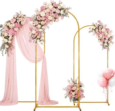 Gold Arch Backdrop Stand Set of 3, 7.2FT 6.6FT 6FT Balloon Arch Stand | Gold Balloon Arch, Easy Assembly, Indoor And Outdoor Use For Wedding, Ceremony, Photos With Flower And Balloon Decor in Kuwait
