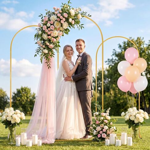 Gold Arch Backdrop Stand Set of 3, 7.2FT 6.6FT 6FT Balloon Arch Stand | Gold Balloon Arch, Easy Assembly, Indoor And Outdoor Use For Wedding, Ceremony, Photos With Flower And Balloon Decor in Kuwait