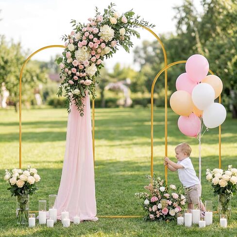 Gold Arch Backdrop Stand Set of 3, 7.2FT 6.6FT 6FT Balloon Arch Stand | Gold Balloon Arch, Easy Assembly, Indoor And Outdoor Use For Wedding, Ceremony, Photos With Flower And Balloon Decor in Kuwait
