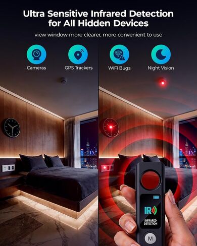 Hidden Camera Detectors, Anti-Spy Camera Finder with LED Screen Rechargeable GPS Tracker&Bug Detector, Anti-Theft Alarm, 7 Modes Portable Privacy Protection for Airbnb, Hotel, Car, Office in Kuwait