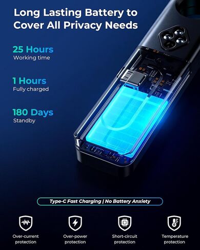 Hidden Camera Detectors, Anti-Spy Camera Finder with LED Screen Rechargeable GPS Tracker&Bug Detector, Anti-Theft Alarm, 7 Modes Portable Privacy Protection for Airbnb, Hotel, Car, Office in Kuwait