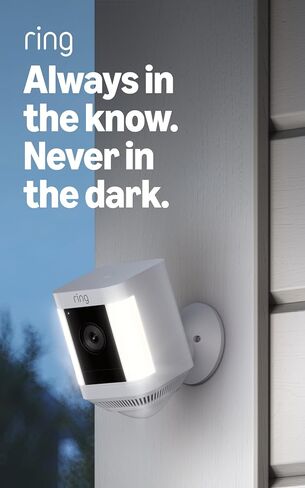Like-New Ring Spotlight Cam Plus, Battery (newest model), Home or business security with HD video, Two-Way Talk, Color Night Vision, and Security Siren, White in Kuwait