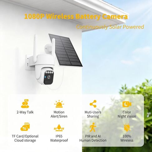 WY-LINK Solar Camera Outdoor Wireless, 360° Wi-Fi Home Security Cameras | 5200mAh battery with solar panel,IP65 weatherproof,color night vision,motion detection tracking,2.4G Wi-Fi only,pan/tilt in Kuwait