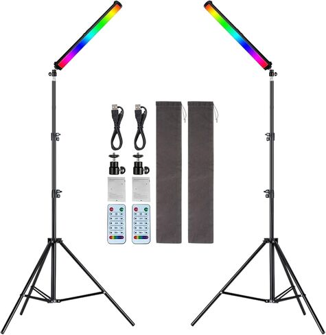 RGB Photography Light Wand Stick, 360° Full Color Portable LED Lighting Wand Handheld 5000mAh Rechargeable Battery & Magnet with 27"-80" Tripod Stand-2 Pack in Kuwait