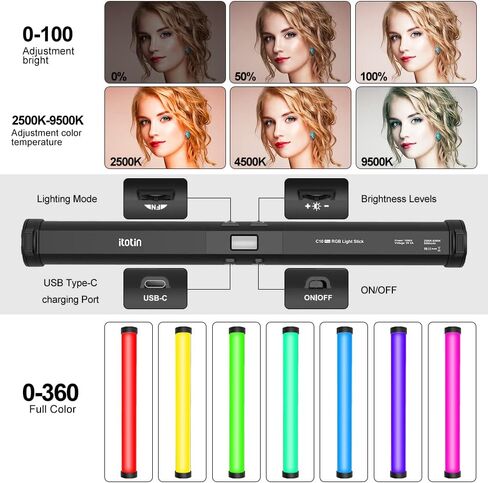 RGB Photography Light Wand Stick, 360° Full Color Portable LED Lighting Wand Handheld 5000mAh Rechargeable Battery & Magnet with 27"-80" Tripod Stand-2 Pack in Kuwait