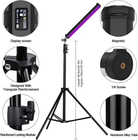 RGB Photography Light Wand Stick, 360° Full Color Portable LED Lighting Wand Handheld 5000mAh Rechargeable Battery & Magnet with 27"-80" Tripod Stand-2 Pack in Kuwait