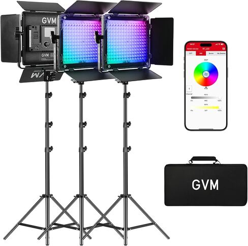 GVM 800D RGB Photography Lighting Kits with 3 Softboxes, 3 Packs Studio Lights with Bluetooth Control, YouTube Video Light with Upgrade18 Lighting Scenes, led Panel Lights for Video Recording in Kuwait