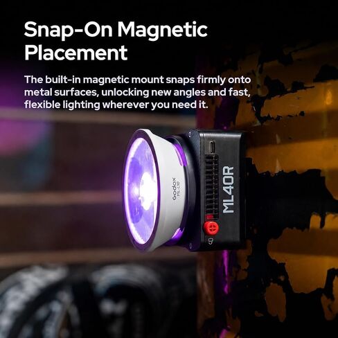 Godox ML40Bi Portable LED Video Light, Palm-Sized Bi-Color COB Light | with Built-in Battery, 2800K-6500K CCT, APP & NFC Control, Godox Mount, Lens Reflector, 43Min Runtime for YouTube in Kuwait
