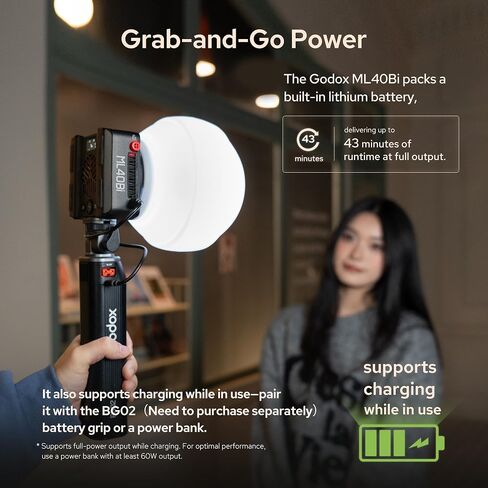 GODOX ML40Bi Bi-Color LED Video Light,2800K ~ 6500K LED Continuous Lighting,Support CCT,11 FX Mode,CRI≈96 TLCI≈96 Lights with App Control in Kuwait