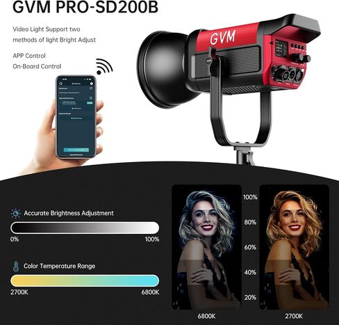 GVM Great Video Maker 200W Video Light Kit, LED Video Light Studio, Bluetooth Mesh Network/DMX Control, 45400lux/1m Continuous Lighting, 12 Lighting Effects, 2700K-6800K in Kuwait
