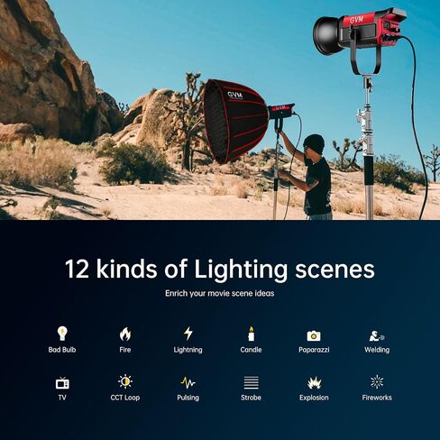GVM Great Video Maker 200W Video Light Kit, LED Video Light Studio, Bluetooth Mesh Network/DMX Control, 45400lux/1m Continuous Lighting, 12 Lighting Effects, 2700K-6800K in Kuwait