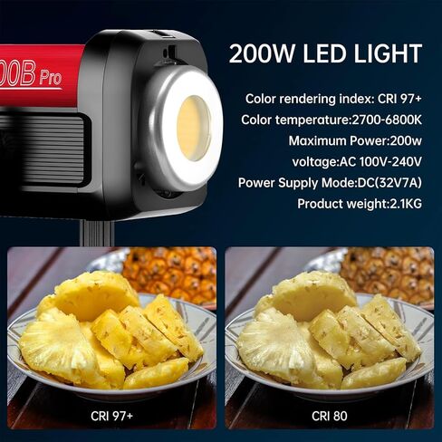 GVM Great Video Maker 200W Video Light Kit, LED Video Light Studio, Bluetooth Mesh Network/DMX Control, 45400lux/1m Continuous Lighting, 12 Lighting Effects, 2700K-6800K in Kuwait