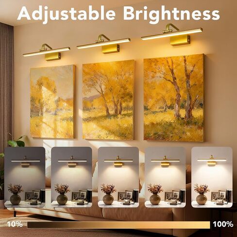 Picture Light,5000mAh Battery Operated Wall Sconce,16" Art Light,L-Gold | Metal Photo Lights for Wall,Remote Timer and Dimmer Gallery Light,Painting Light for Portrait Display Frame in Saudi Arabia