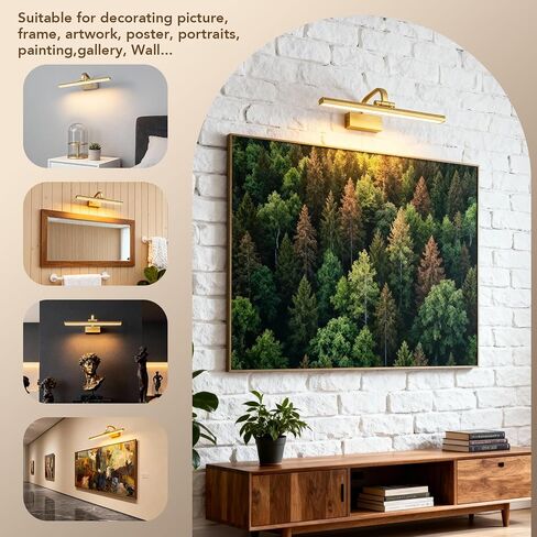 Picture Light,5000mAh Battery Operated Wall Sconce,16" Art Light,L-Gold | Metal Photo Lights for Wall,Remote Timer and Dimmer Gallery Light,Painting Light for Portrait Display Frame in Saudi Arabia