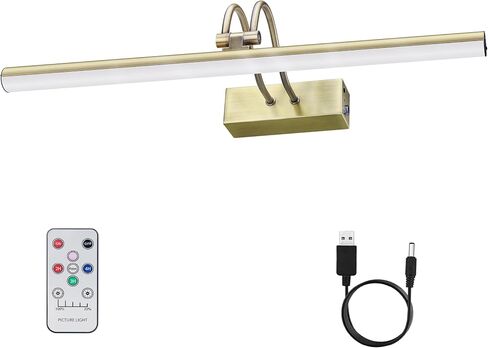 Picture Light,5000mAh Battery Operated Wall Sconce,16" Art Light,L-Gold | Metal Photo Lights for Wall,Remote Timer and Dimmer Gallery Light,Painting Light for Portrait Display Frame in Saudi Arabia