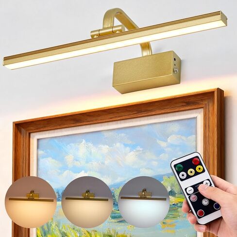 Picture Light,5000mAh Battery Operated Wall Sconce,16" Art Light,L-Gold | Metal Photo Lights for Wall,Remote Timer and Dimmer Gallery Light,Painting Light for Portrait Display Frame in Saudi Arabia