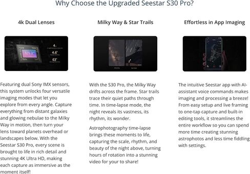 ZWO Seestar S30 Pro Smart Telescope, 4K Ultra HD, All-in-One Astrophotography, Smartphone Control, 128GB Storage in Kuwait
