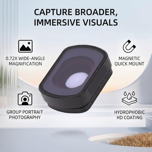 EBTOOLS Magnetic Wide Angle Lens, 0.72X Ultra Wide Angle Lens Compatible with 4 Camera, HD Optical Glass Aluminum Alloy Frame for Landscape Photography in Kuwait