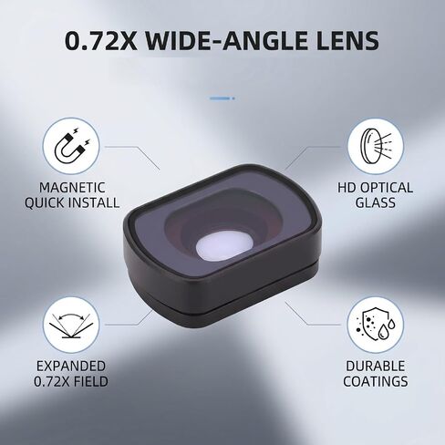 EBTOOLS Magnetic Wide Angle Lens, 0.72X Ultra Wide Angle Lens Compatible with 4 Camera, HD Optical Glass Aluminum Alloy Frame for Landscape Photography in Kuwait