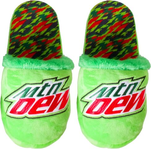Odd Sox – Mountain Dew Slippers – Plush-Lined Slip-On House Shoes – Medium Size for Men & Women – Cozy Novelty Beverage Slippers with Non-Slip Sole, Fun Fuzzy Soda Pop Gift in Kuwait