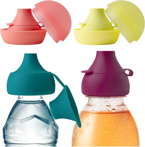 Boon Snug Sip Universal Water and Juice Silicone Bottle Toppers - Soft Spout Conversion Caps with Spill Proof Valves - Silicone Bottle Covers for Travel - Includes 4 Toppers and 4 Cases in Kuwait
