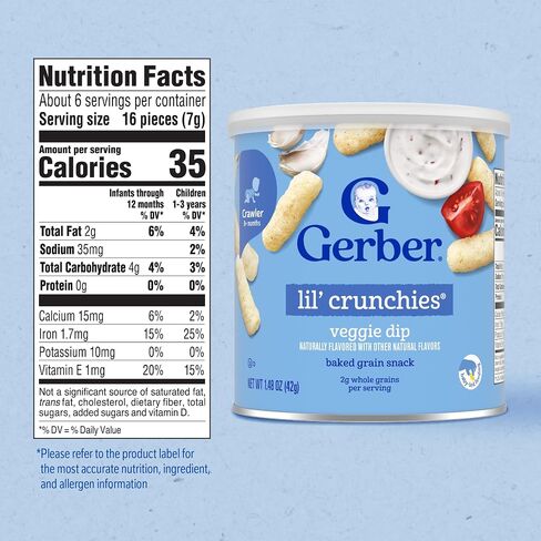 Gerber Stage 3 Veggie Dip Lil Crunchies Snack, 1.48 Oz, 6 Pack in Kuwait