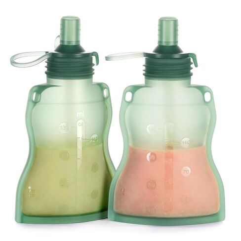 haakaa Yummy Pouch Reusable Baby Food Pouch, Reusable Pouches for Toddlers Kids Squeezable Pouch, Washable Freezer - Make Homemade Organic Food for Babies/Toddlers, 4oz, 2 Pack,6m+(Pea Green) in Kuwait