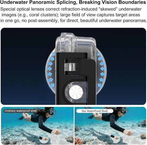 Compatible with Osmo 360 Waterproof Case, 45M/150FT Depth Waterproof Case, Panoramic Lens with Blind Spot Elimination, Shockproof PC Shell for Diving in Kuwait