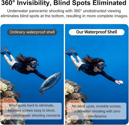 Compatible with Osmo 360 Waterproof Case, 45M/150FT Depth Waterproof Case, Panoramic Lens with Blind Spot Elimination, Shockproof PC Shell for Diving in Kuwait