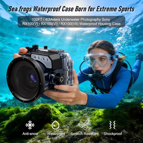 Sea frogs Camera Housing Compatible with Sony RX100-VI | Waterproof IPX8 Rated, 40m/132ft Depth Protection RX100-VI Underwater Camera Case, Ideal for Diving, Surfing RX100-6 in Kuwait