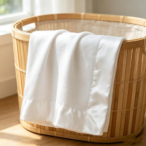 American Baby Company Fleece Blanket (30" x 40") with Silk-Like Satin Trim, Soft, Warm & Cozy, White, for Boys and Girls, Perfect for Baby Carrier, Stroller, Travel and Gifting in Kuwait
