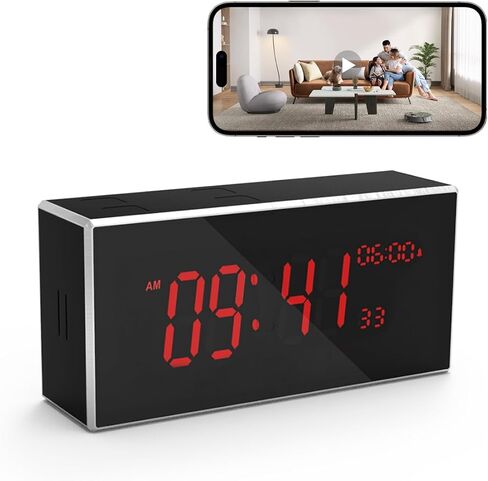Indoor Security Camera with Clock,HD1080P,Motion Detection,Wireless WiFi,Night Vision,160° Wide-Angle View,Phone App,24/7 Surveillance for Home,Baby/Elder(2.4G and 5G) in Kuwait